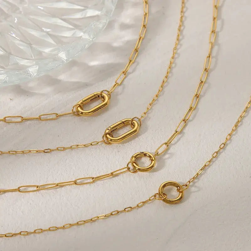 Gold Plated Paperclip Necklace with Ring for Charms Jewelry