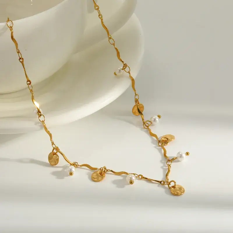 18K Gold PVD Stainless Steel Pearl & Natural Stone Necklace