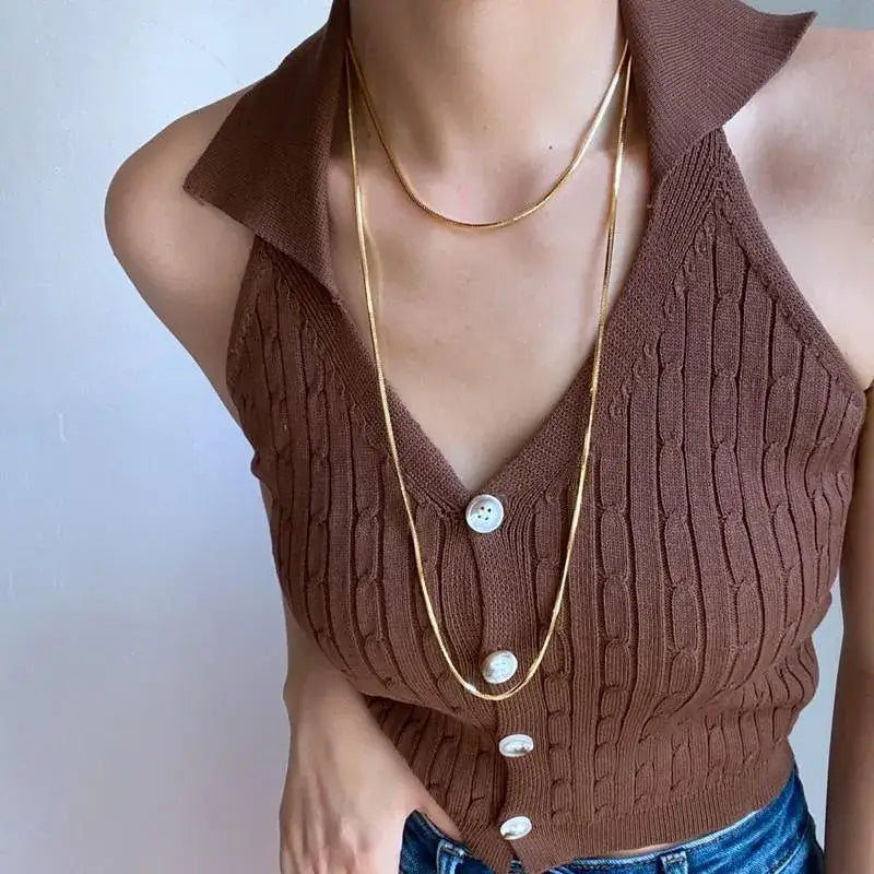 Layering Stainless Steel Gold Plated Chain Necklace