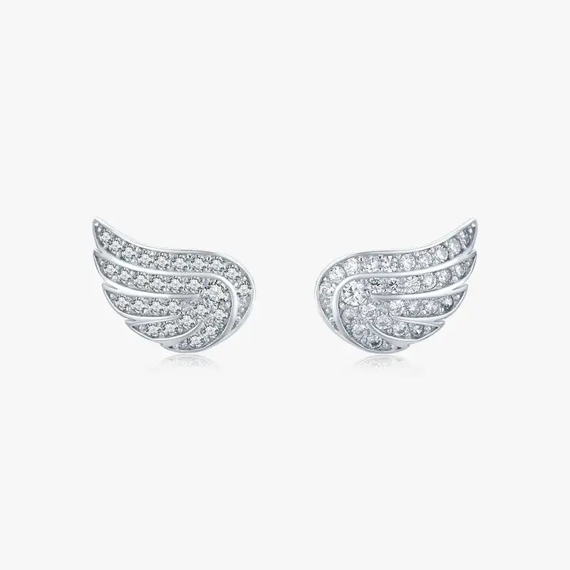 925 Sterling Silver Angel Wing Zircon Stud Earrings