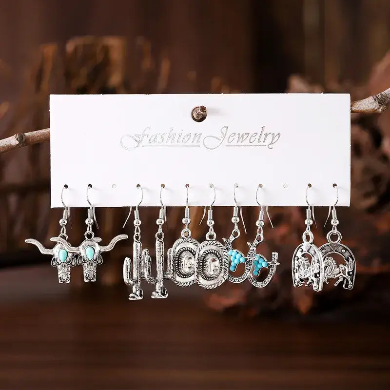 Western Silver Themed Earring Bundle Jewelry