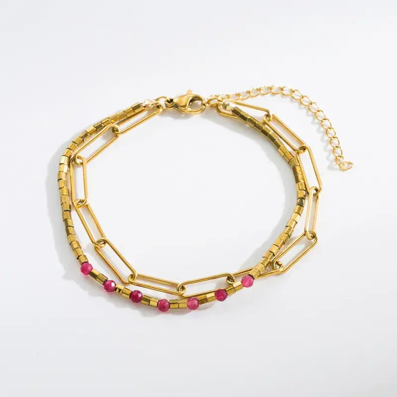 18K Gold Plated Bracelets with Stone and Chain Jewelry
