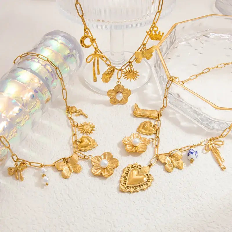 Charm Necklaces Spring Theme 18K Stainless Steel Pendants