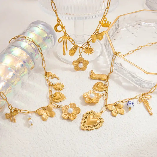 Charm Necklaces Spring Theme 18K Stainless Steel Pendants