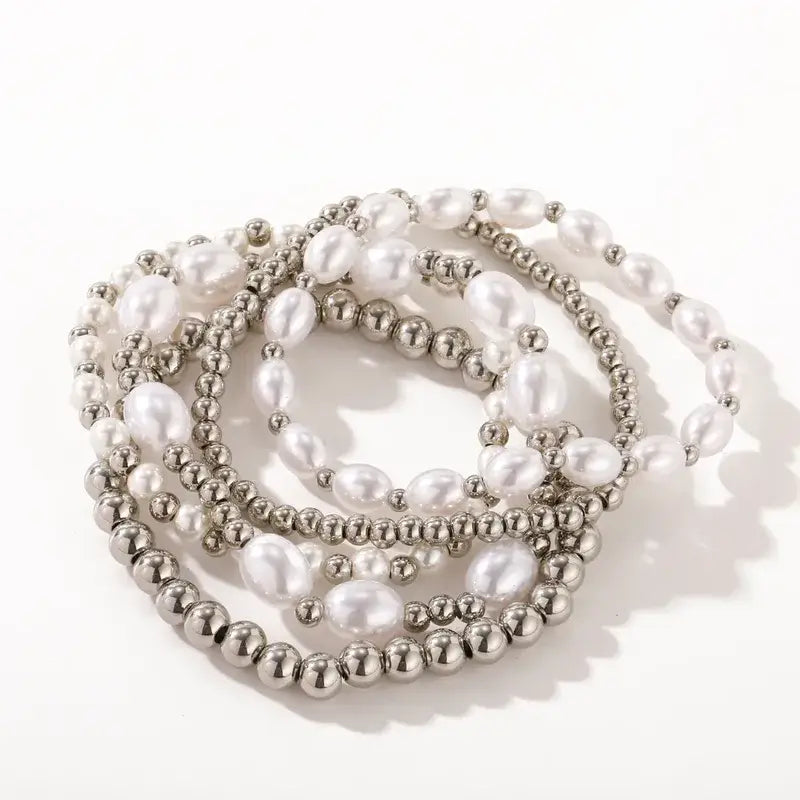 Gold Pearl Bracelet Stack, 18K PVD