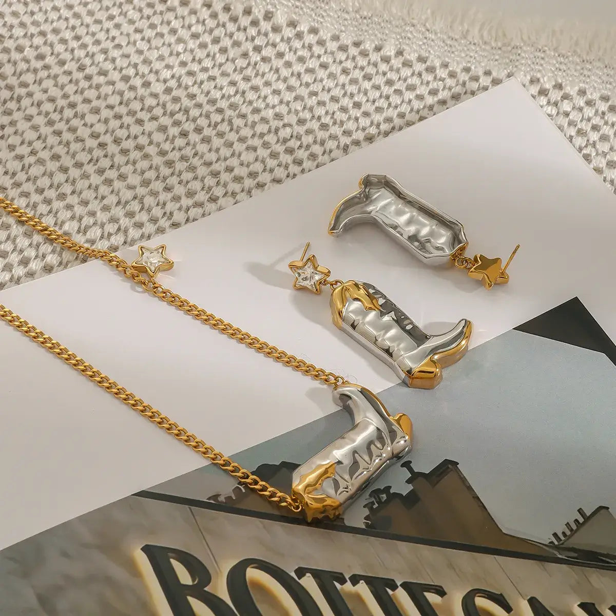 Cowboy Boot Necklace with Star and Earrings