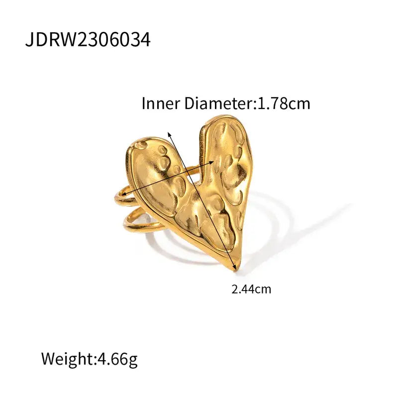 8K Gold Plated Heart Statement Ring – Stainless Steel