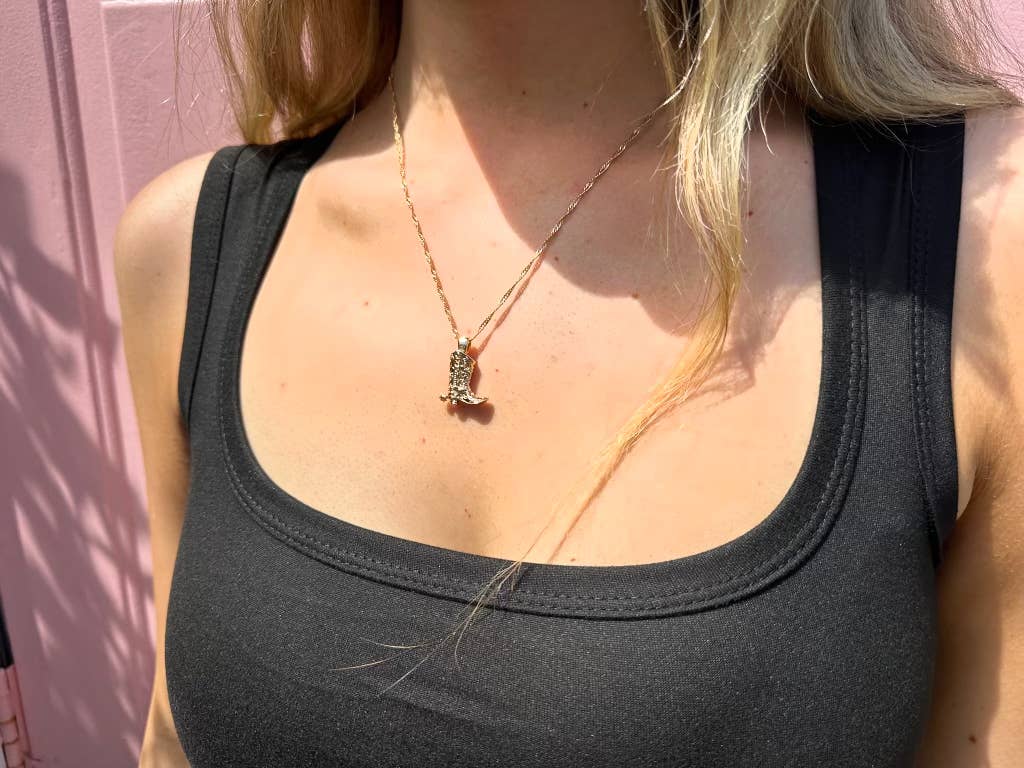 18K Gold Plated Cowboy Boot Pendant Necklace Jewelry
