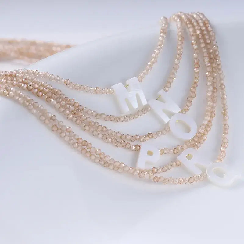 Beaded Initial Letter Shell Pendant Necklace Jewelry