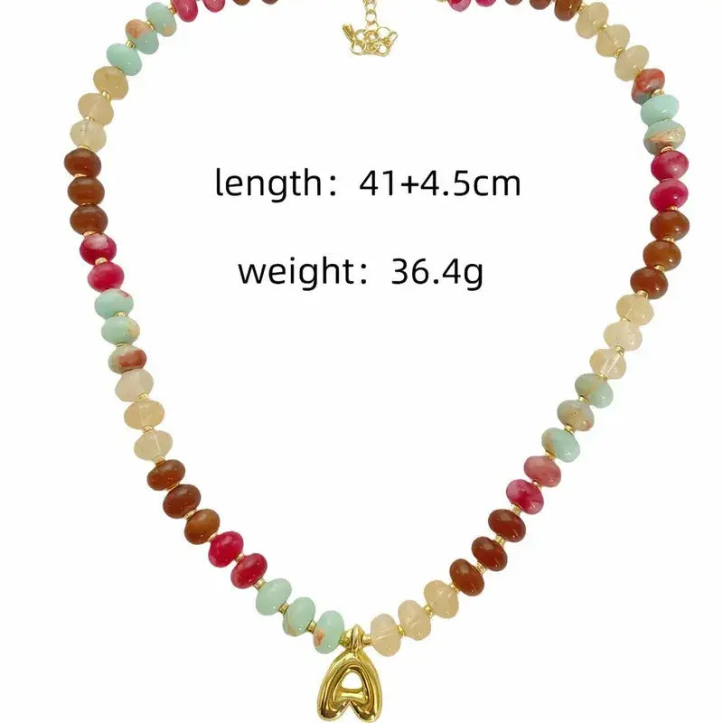 Natural Stone Letter Necklace – Gold Plated Adjustable