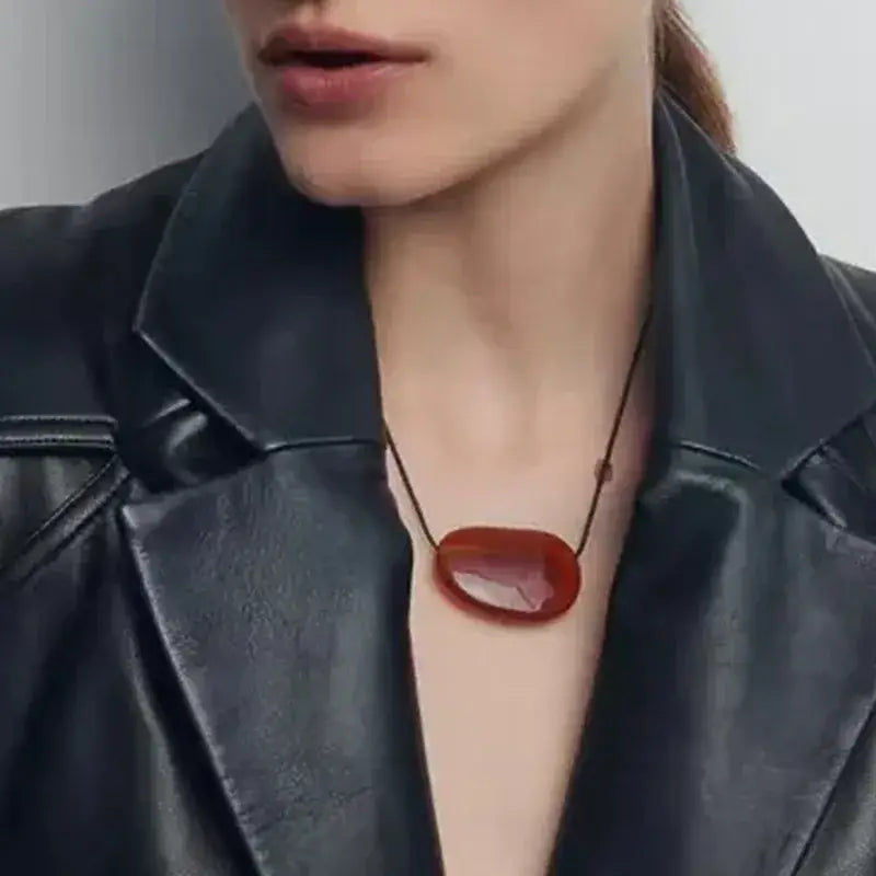 Red Agate Stone Pendant Cord Necklace – Boho Jewelry
