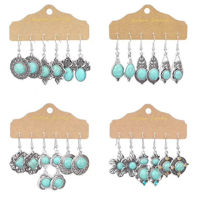 Turquoise Silver Western Theme Earrings Sets