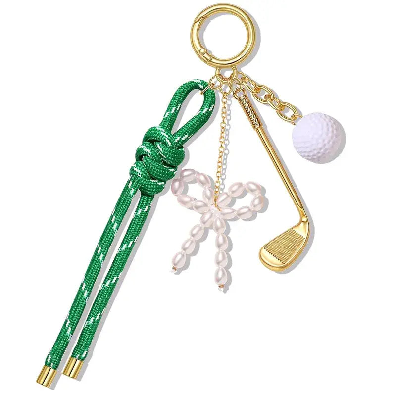 Sports Keychain Bag Charm with Pearl Bow Pickle Ball