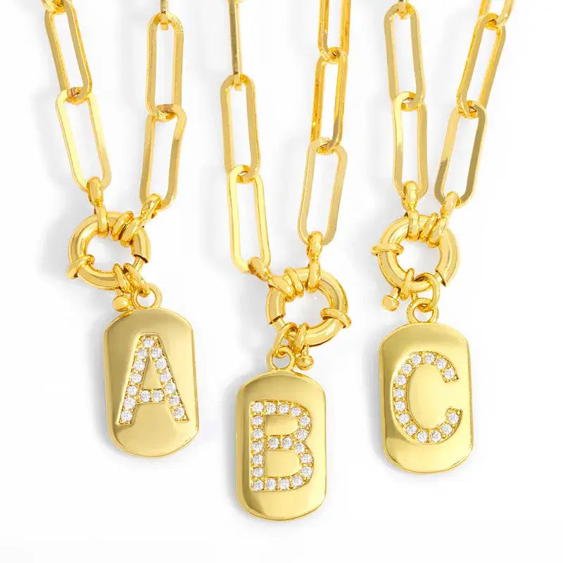 Gold Initial Pendant Necklace – Paperclip Chain Jewelry