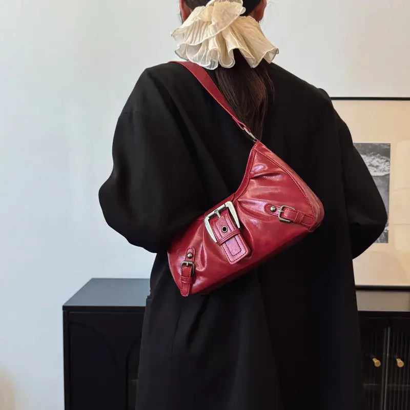 Women’s Square PU Leather Shoulder Bag – Black or Red