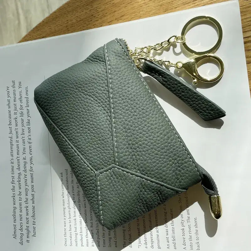 Genuine Leather Coin Purse Wallet with Keychain