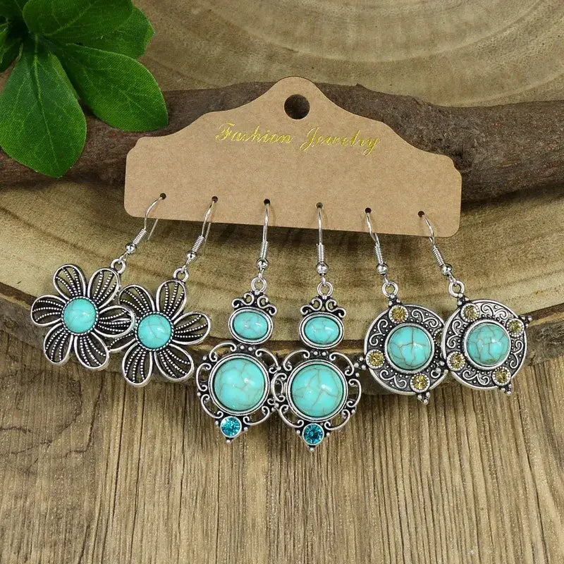 Turquoise Silver Western Theme Earrings Sets