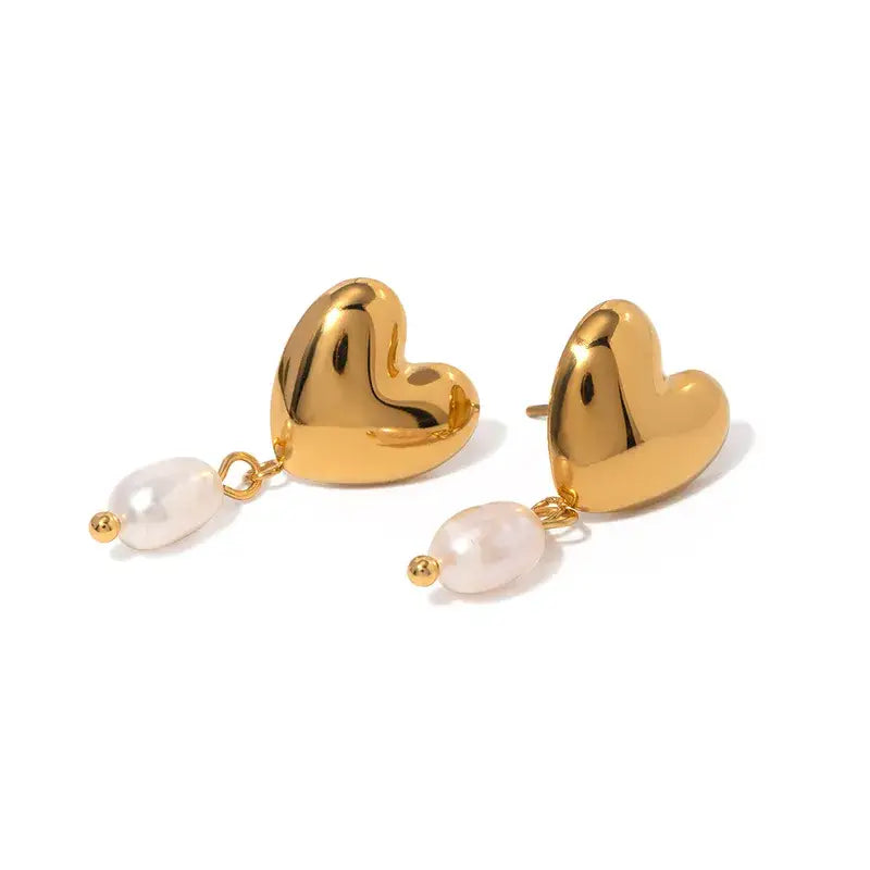 Heart Stud Earring with Pearl Drop