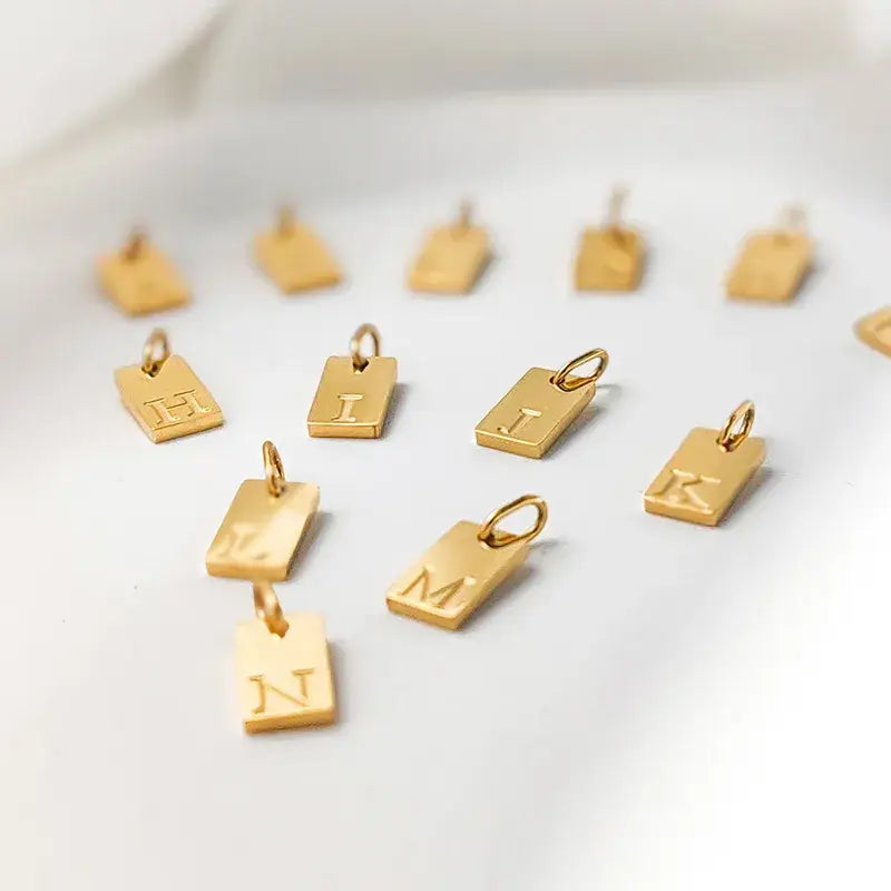 Gold Plated Stainless Steel Initial Letter Pendant Charm Tag