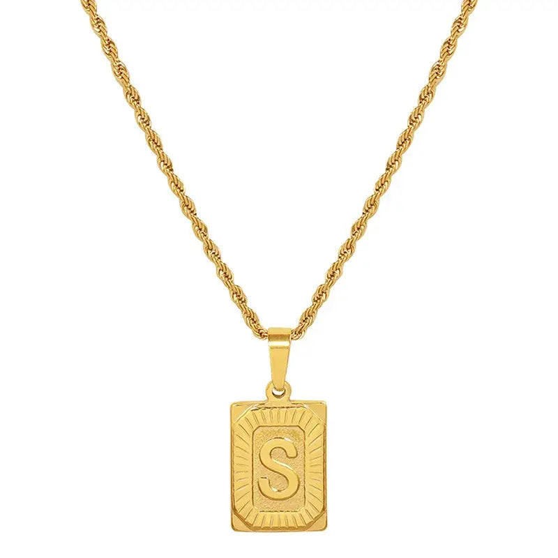 18K Gold Plated Letter Tag Necklace Jewelry