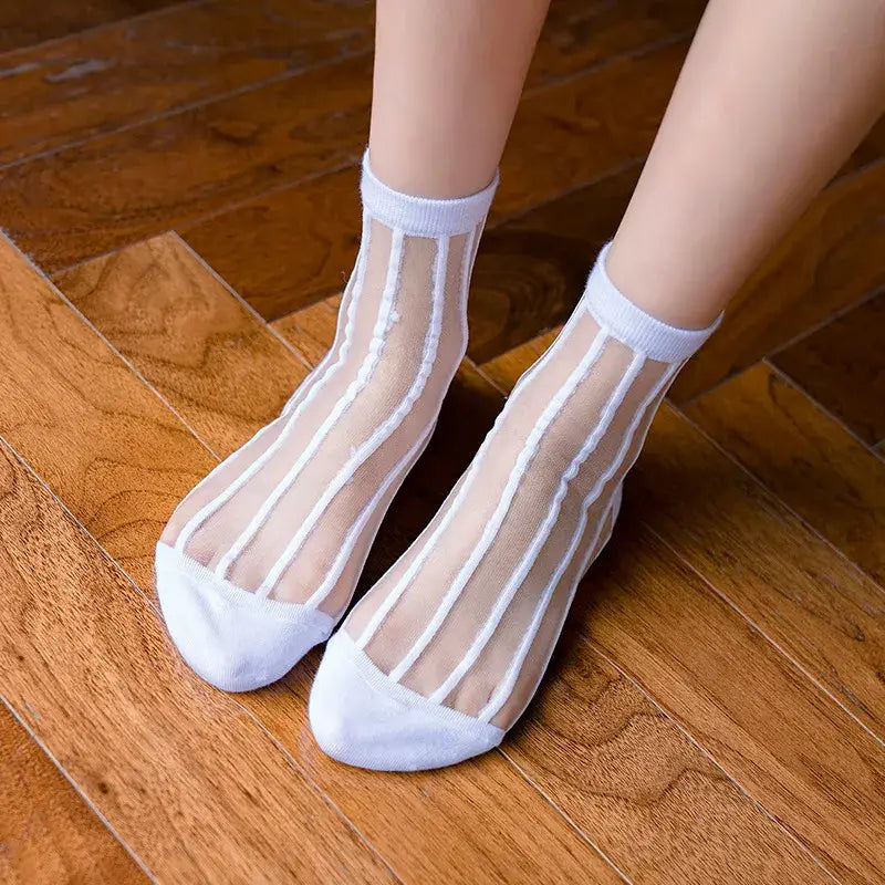 Sheer Socks with Fun Designs in Black or White