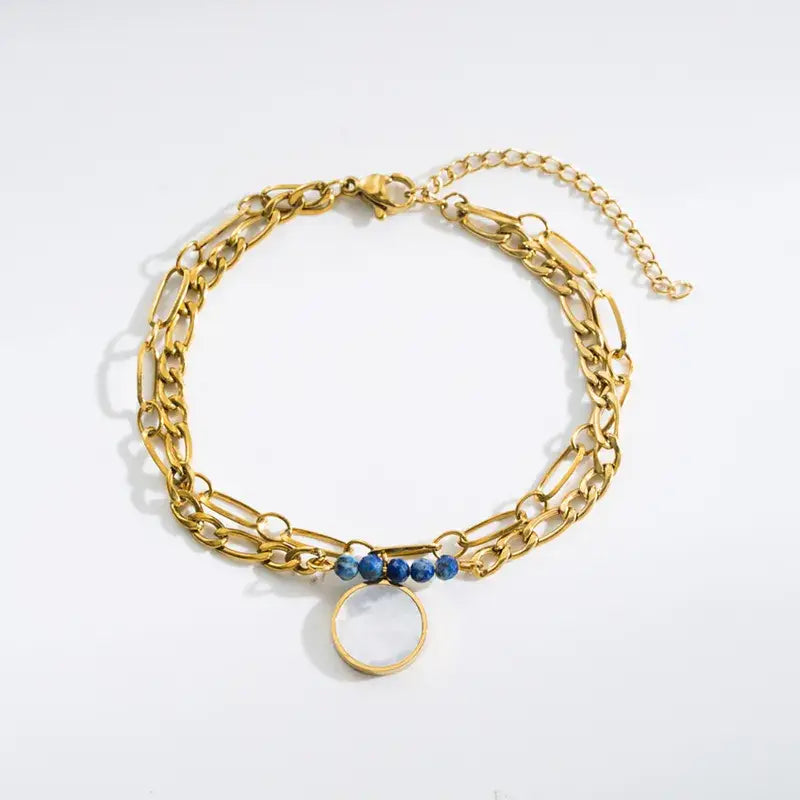 18K Gold Plated Bracelets with Stone and Chain Jewelry