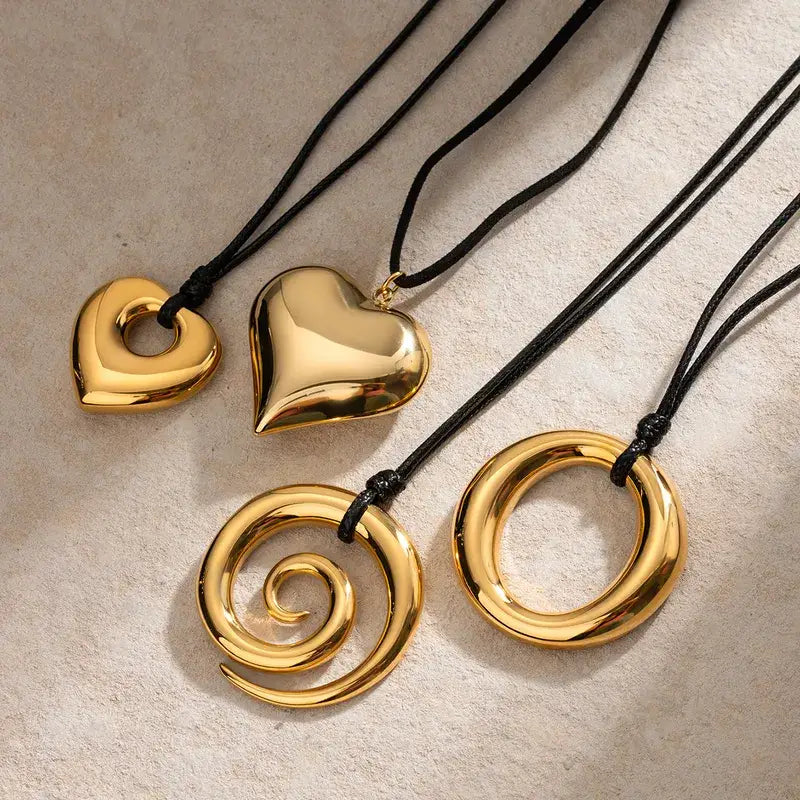 Gold Plated Pendant Black Rope Jewelry