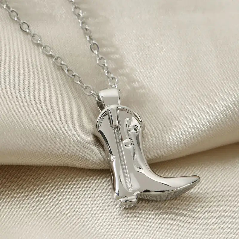 Cowboy Boot Pendant Necklace in Gold or Silver