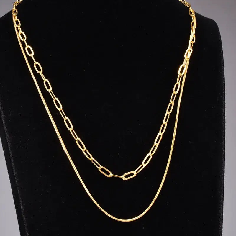 18K Gold Plated Double Layer Necklace – Paperclip Chain