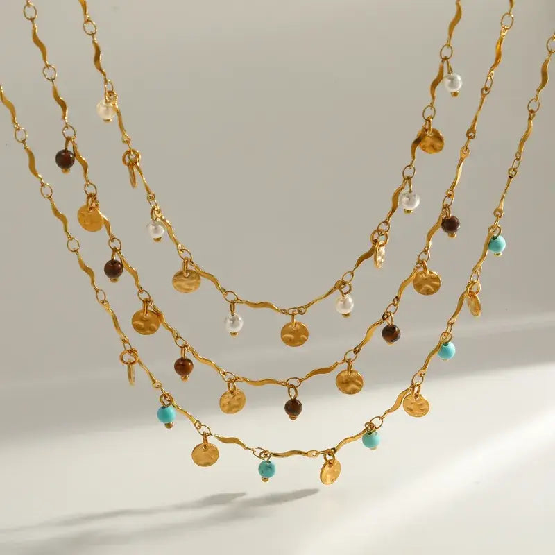 18K Gold PVD Stainless Steel Pearl & Natural Stone Necklace