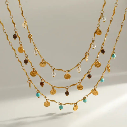 18K Gold PVD Stainless Steel Pearl & Natural Stone Necklace