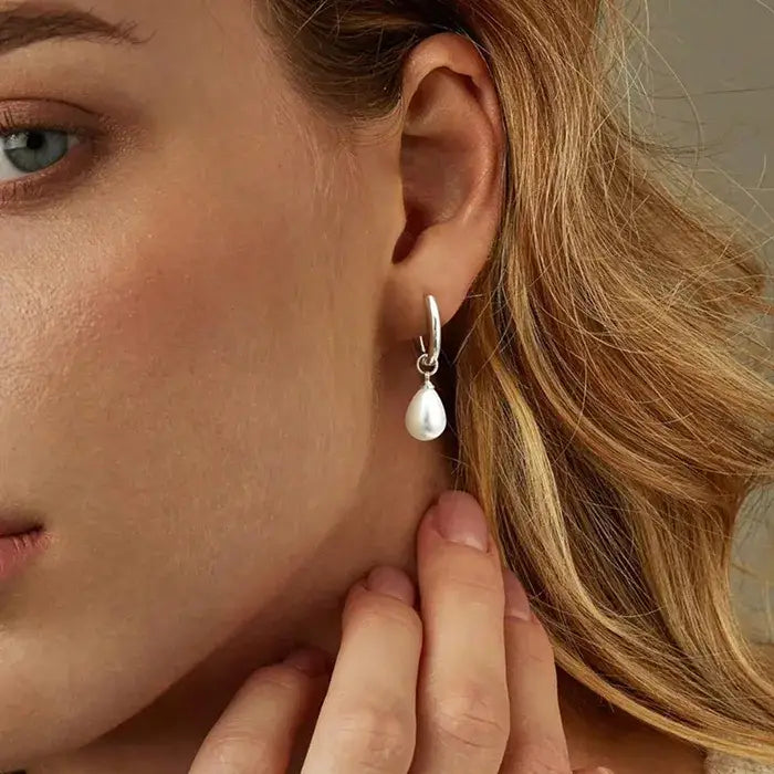 Pearl Drop Earrings, 18K Gold PVD