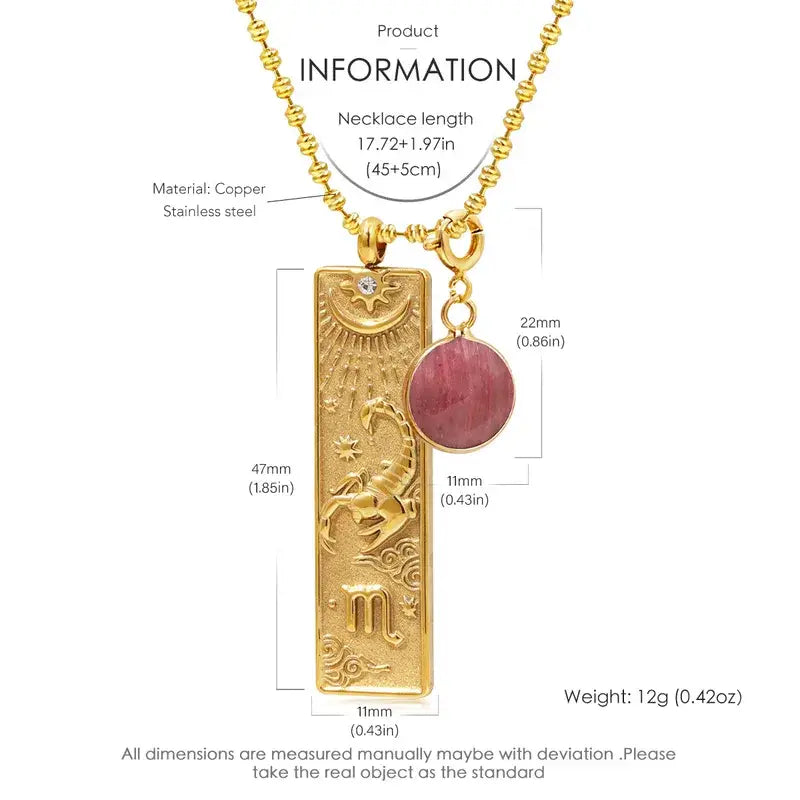 Zodiac Birthstone Tag Necklace, 18K Gold PVD