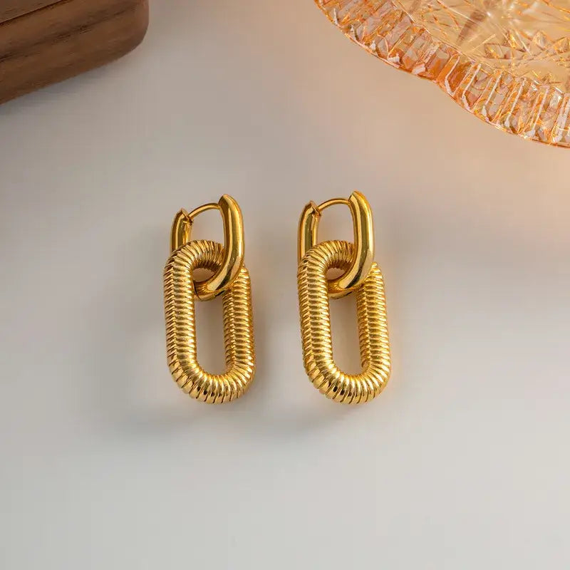 Oval Gold Hoop Earrings – Stainless Steel Drop Earrings