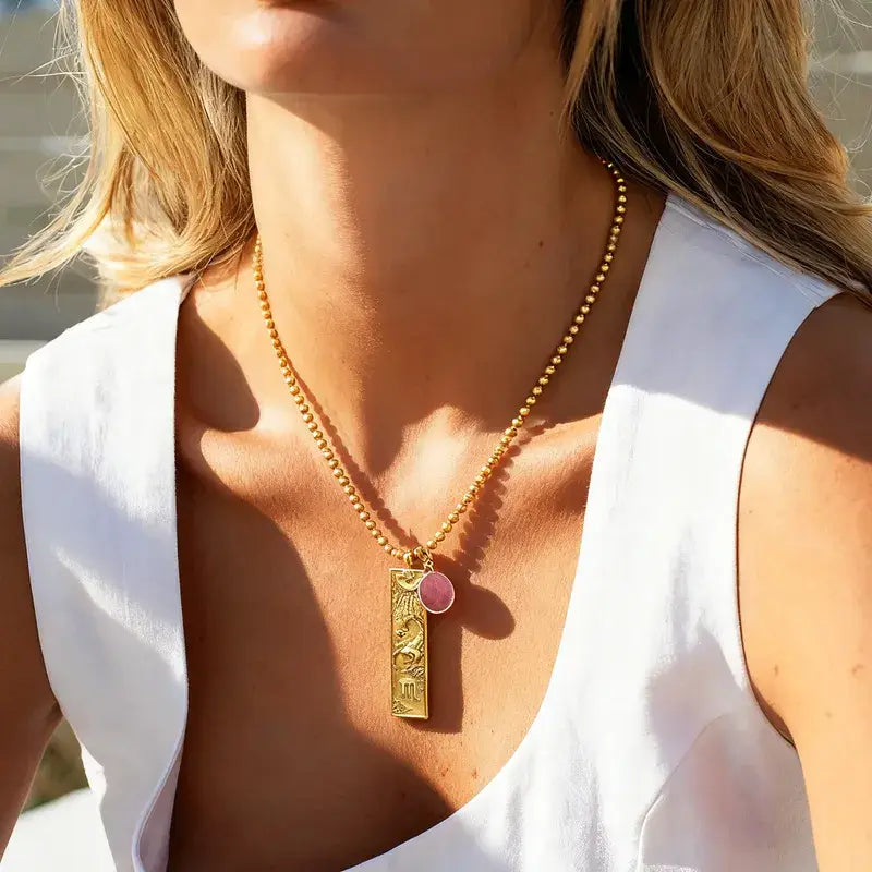 Zodiac Birthstone Tag Necklace, 18K Gold PVD