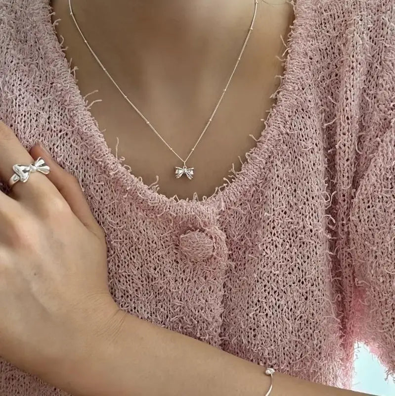 Sterling Silver Bow Pendant Necklace