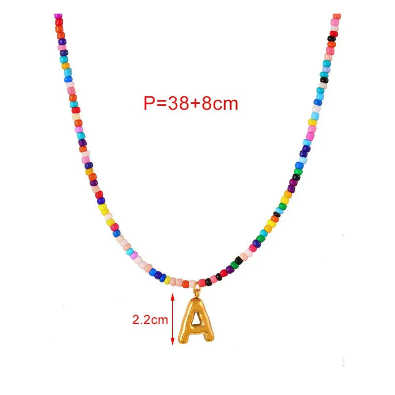 Gold Plated Initial Pendant Beaded Necklace