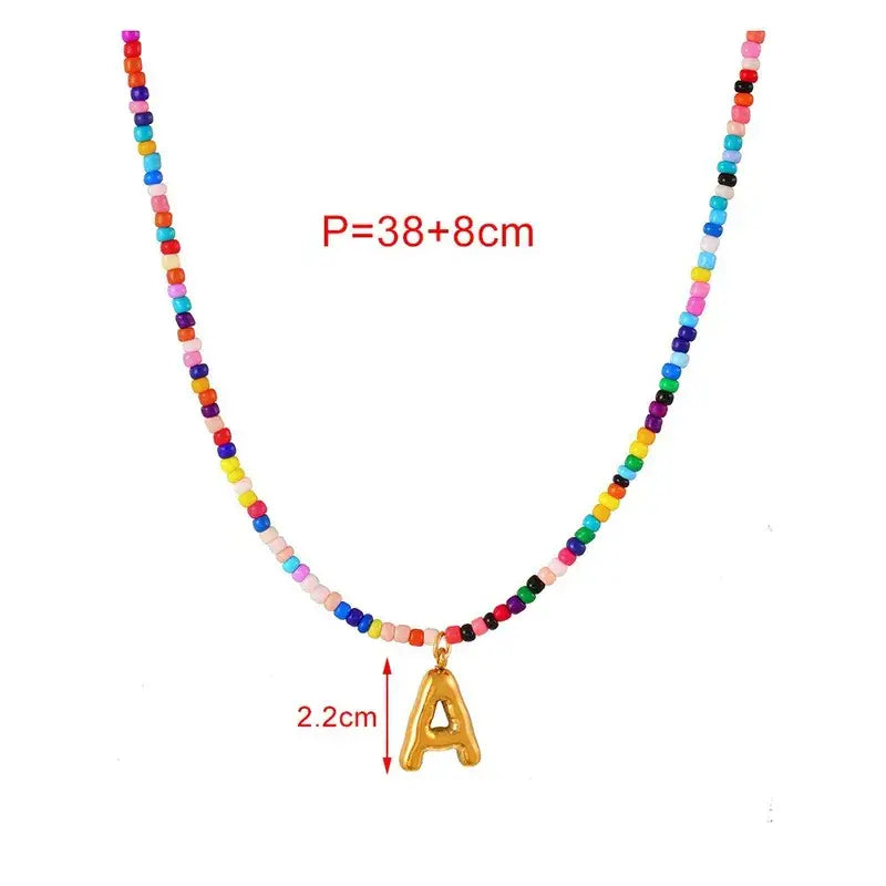 Gold Plated Letter Pendant Beaded Necklace Jewelry