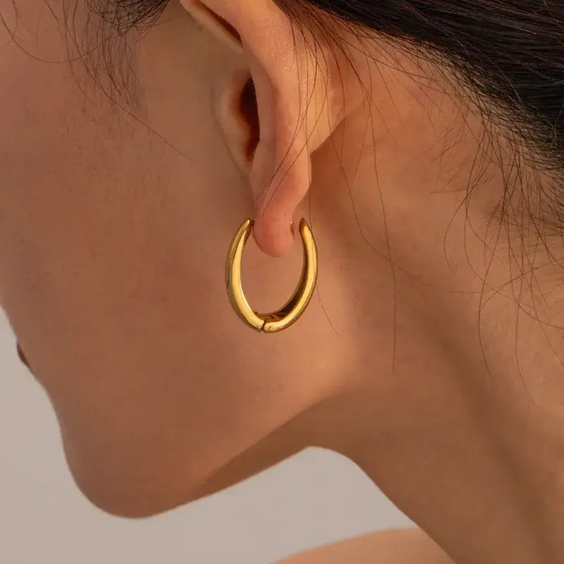 Stainless Steel Earring Thick Hoops in Gold or Silver
