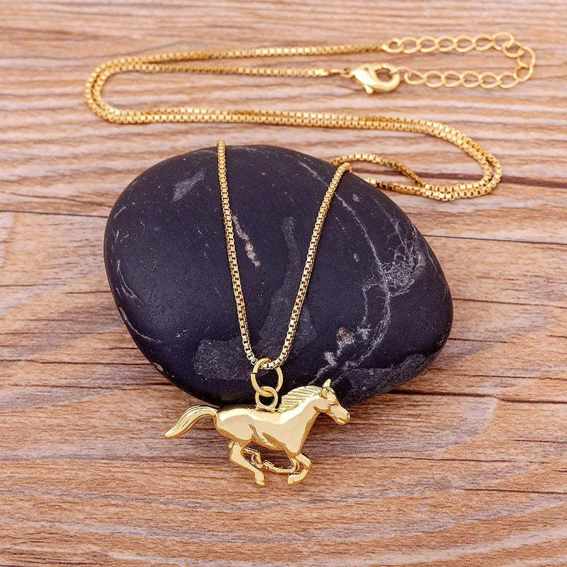 Gold Plated Stainless Steel Horse Pendant Necklace