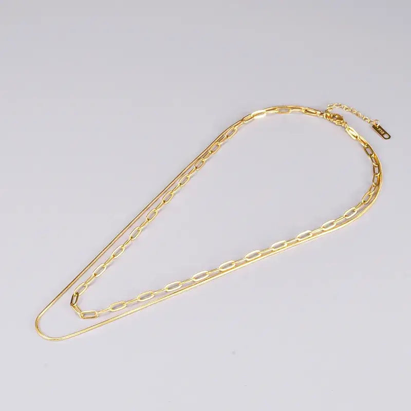 18K Gold Plated Double Layer Necklace – Paperclip Chain
