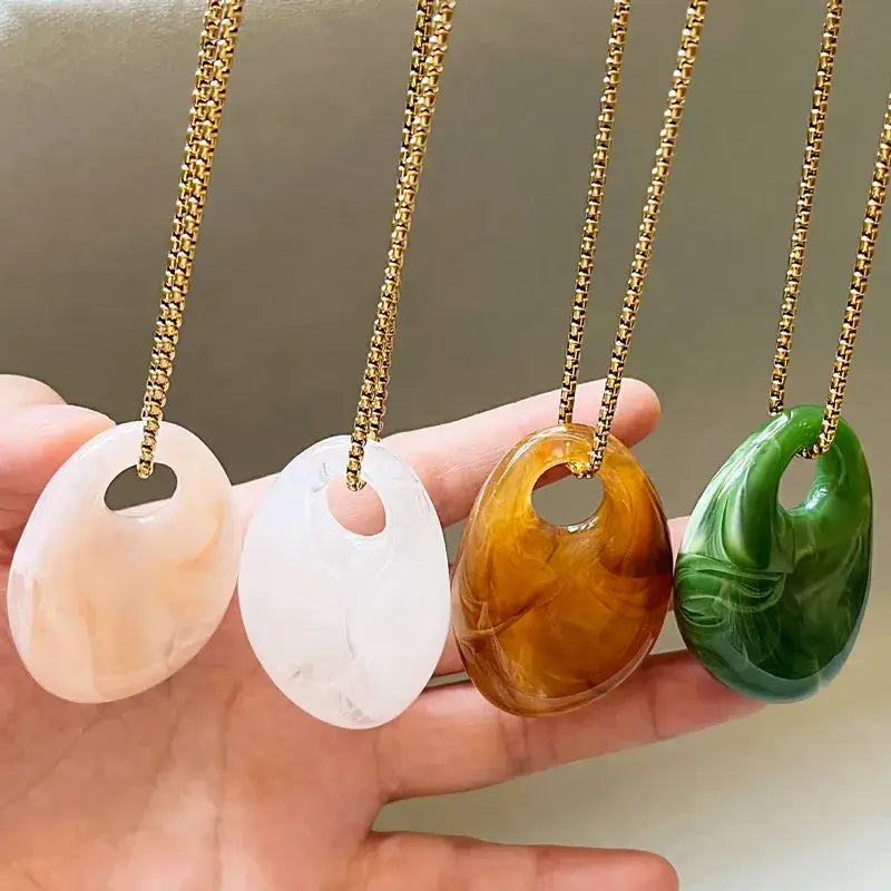 Women’s Statement Pendant Necklace – Colorful Acrylic Stone