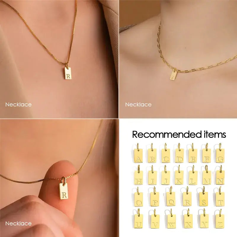 Gold Plated Stainless Steel Initial Letter Pendant Charm Tag