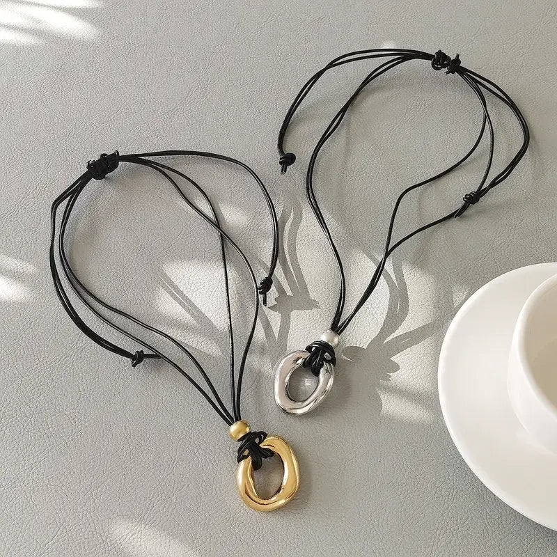 Oval Pendant on Vegan Leather Rope Necklace