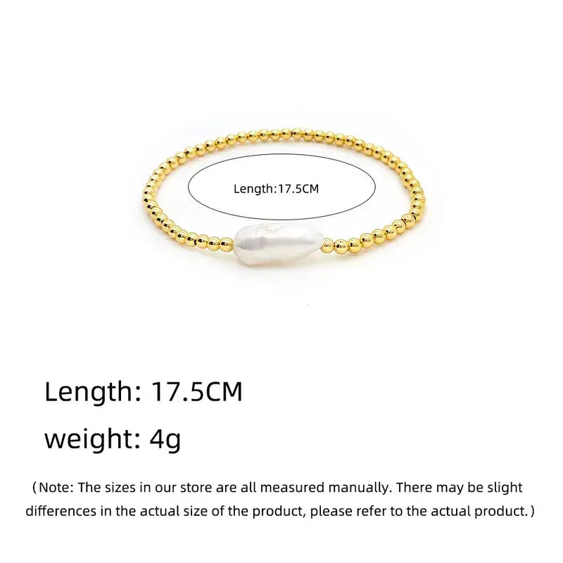 18K Gold Plated Copper Pearl and Gold Beaded Ball Bracelet