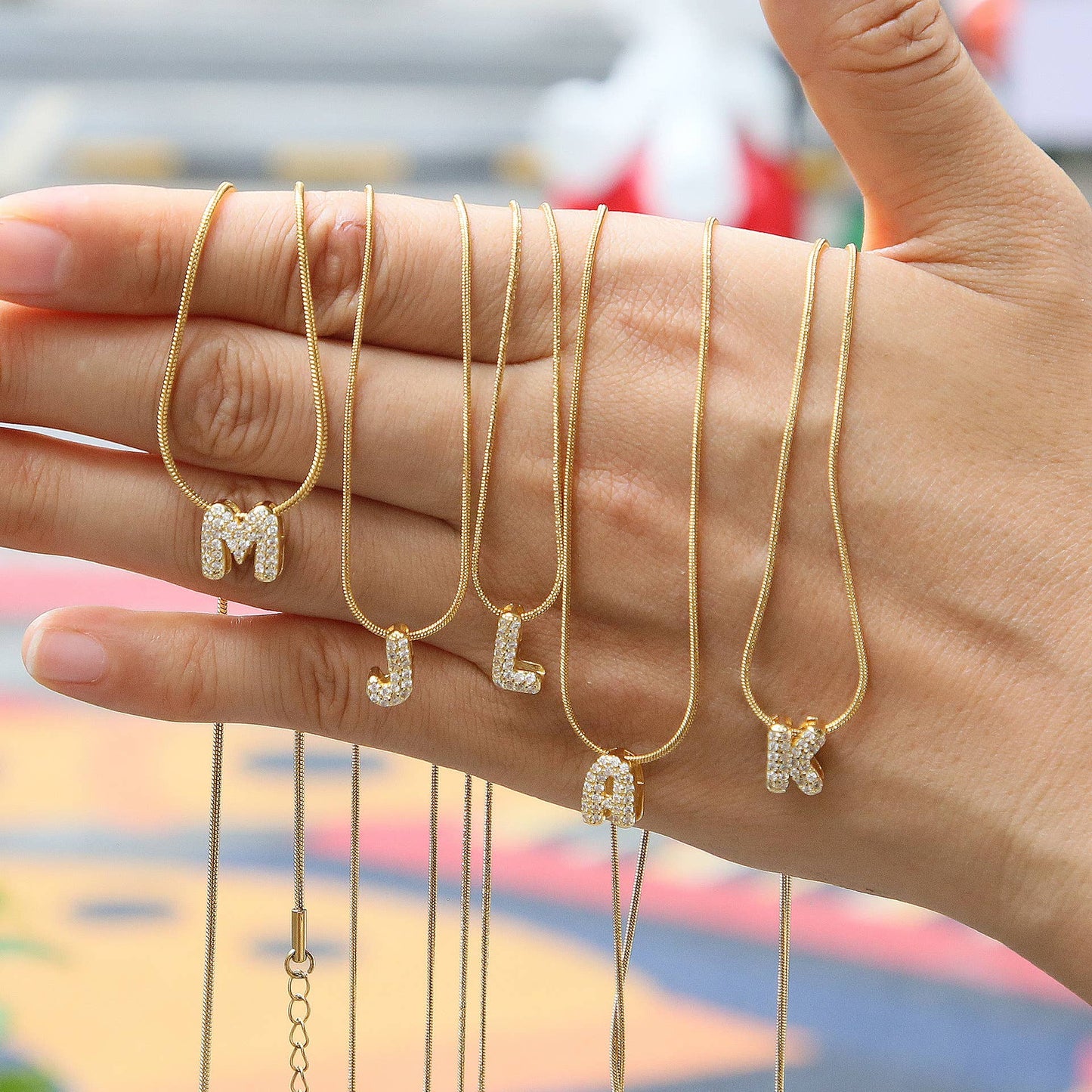 Mini Rhinestone Gold Initial Letter Necklace Jewelry