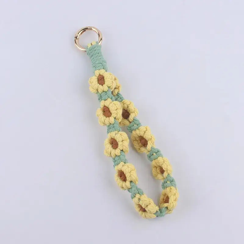 Daisy Flower Cotton Keychain Wristlet Key Holder