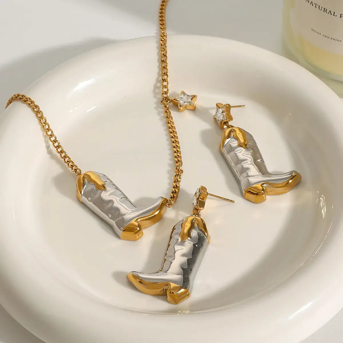 Cowboy Boot Necklace with Star and Earrings