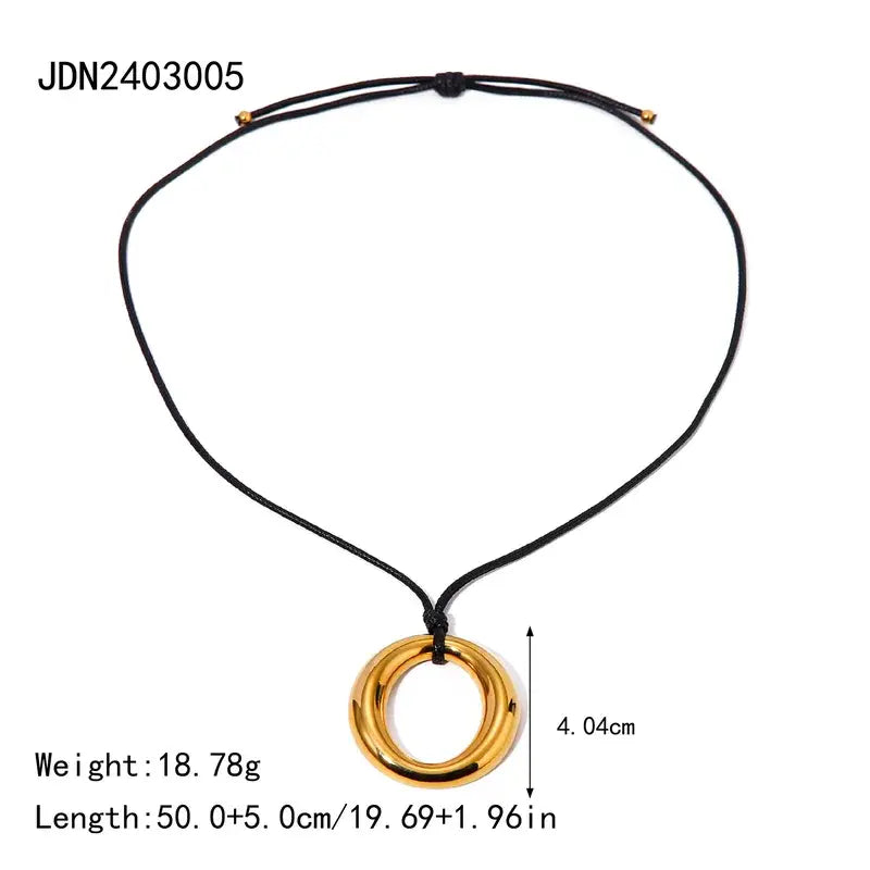 Gold Plated Pendant Black Rope Jewelry