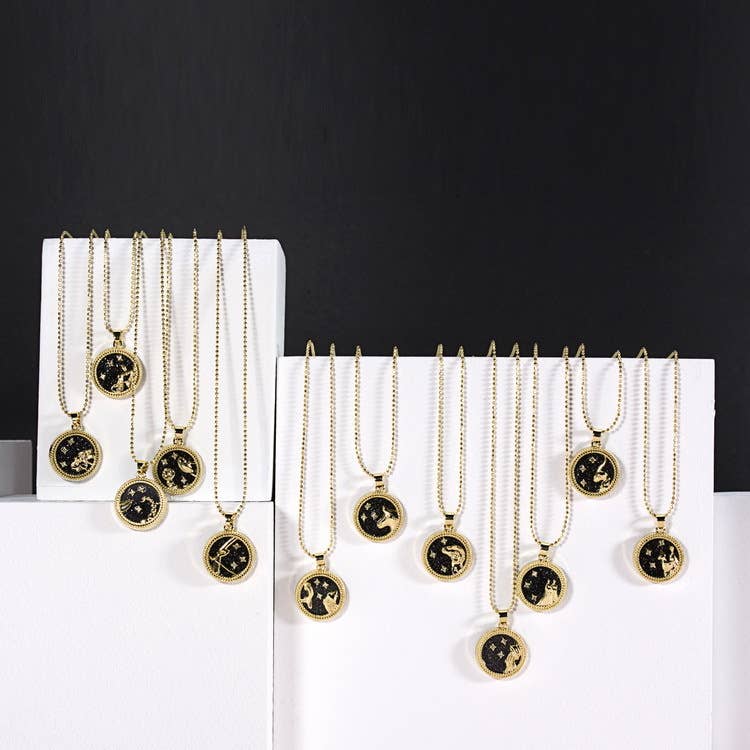 Constellation Birthday Round Pendant Inlay Necklace